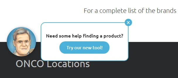 Image of Oslin's Find a Product popup greeter for their website