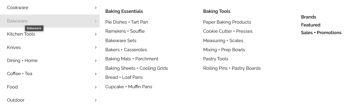 Bakeware products list on the berry + basil website.