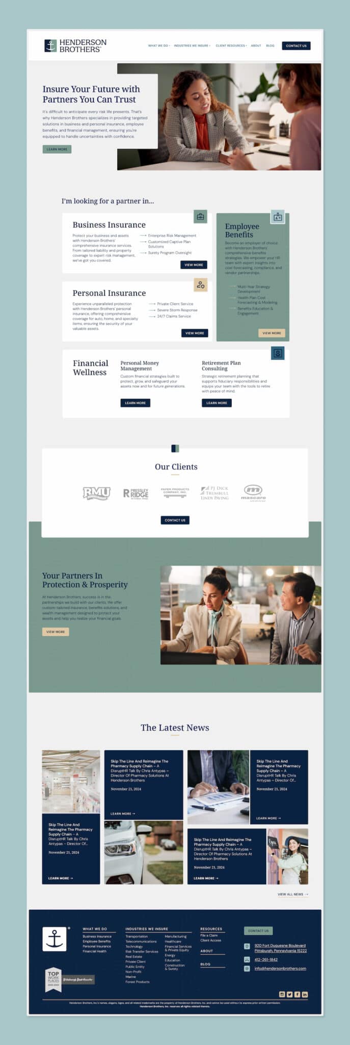 full homepage design for Henderson Brothers